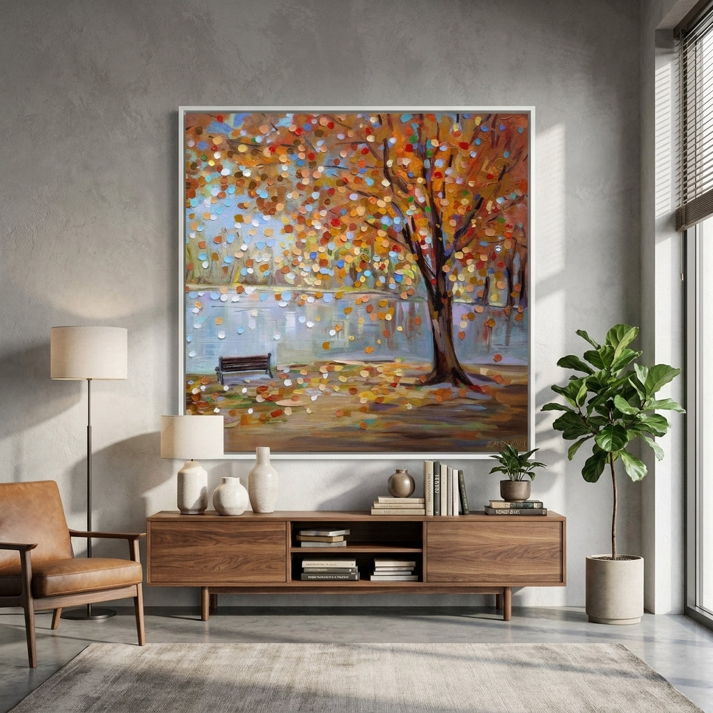 Canvas wall art with a white surround styled in a bright modern office