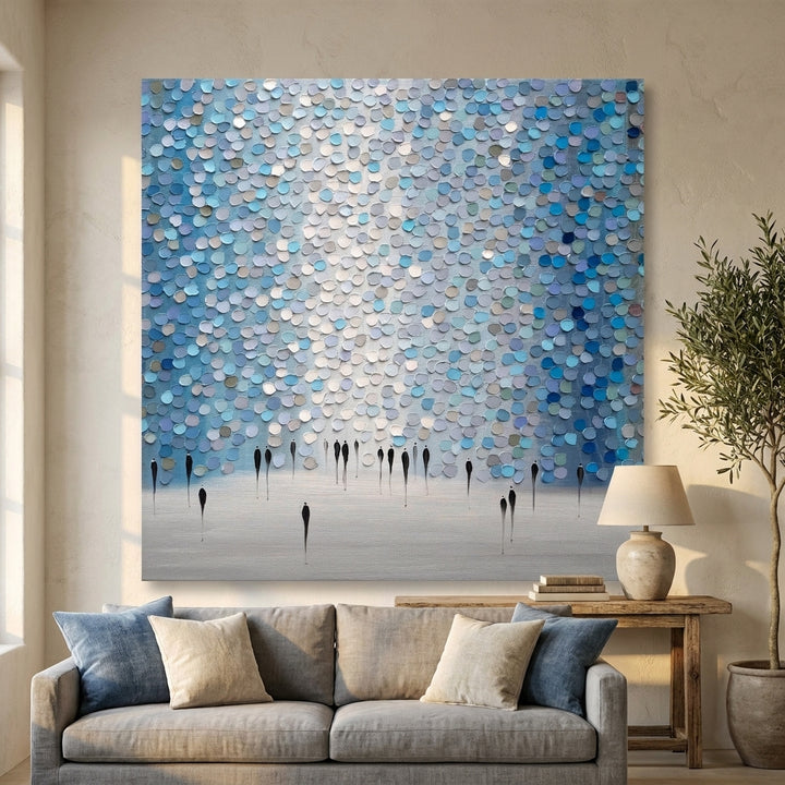 Stretched canvas wall art styled in a neutral living room