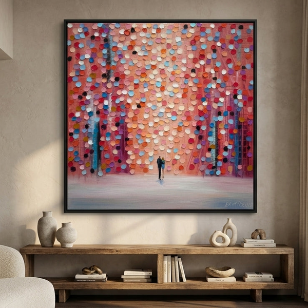 Dream On Under The Pink Rain By Ekaterina Ermilkina | Canvas Square Print