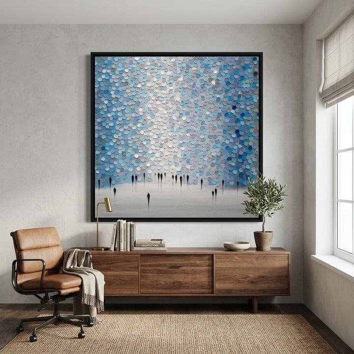 Canvas wall art with a black surround styled in a bright modern office