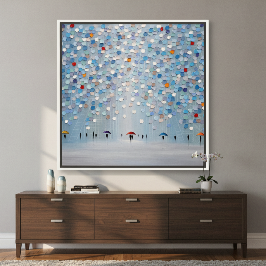 Oversized statement canvas wall art with a white surround styled in a luxe interior