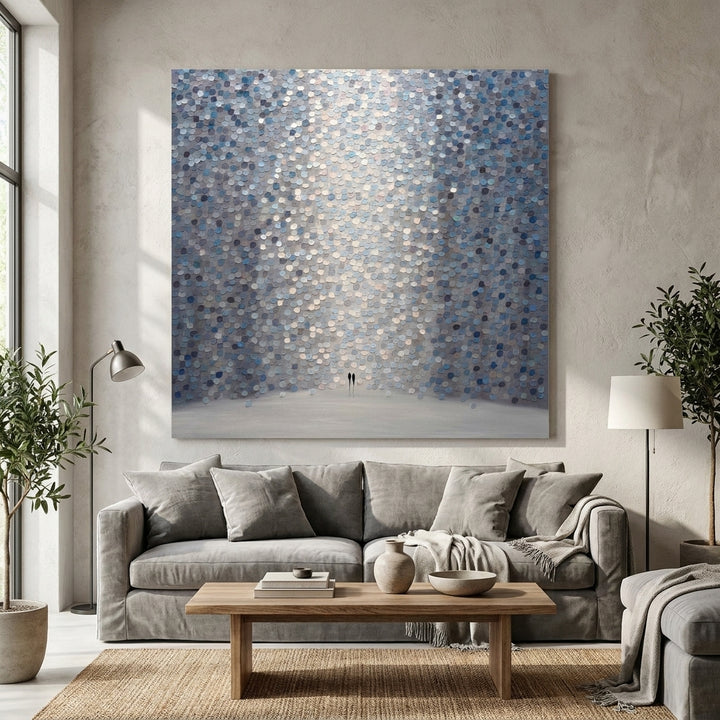 Stretched canvas wall art styled in a neutral living room