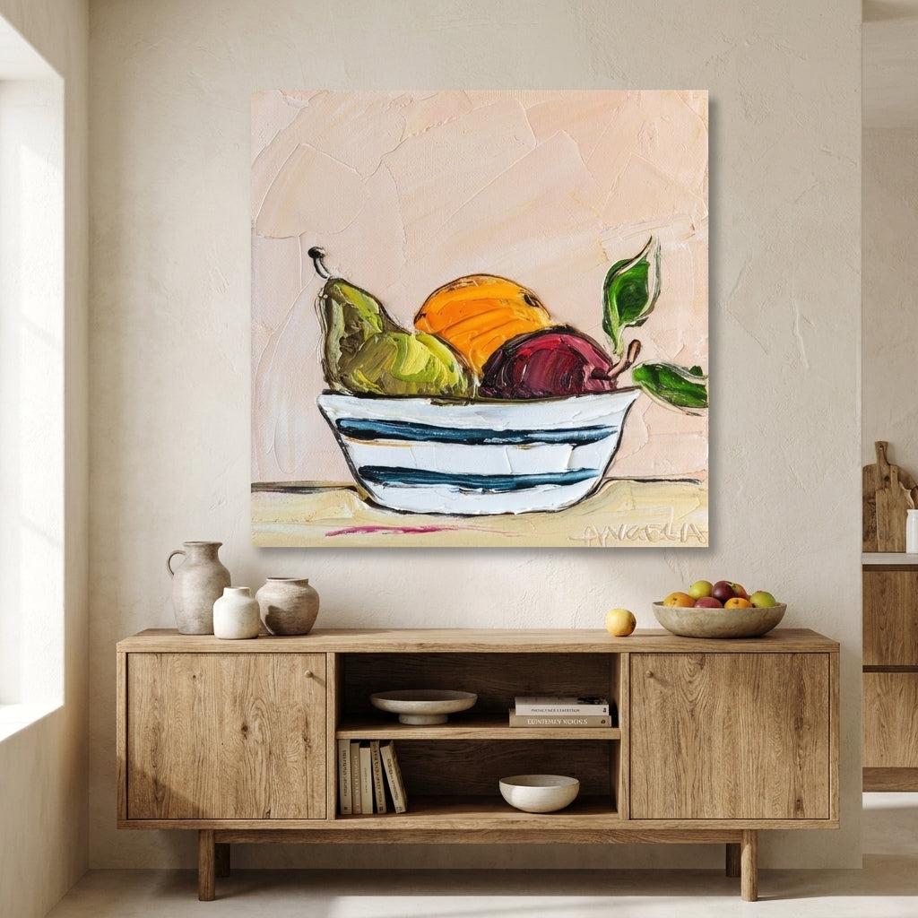 Stretched canvas wall art styled in a bright modern kitchen