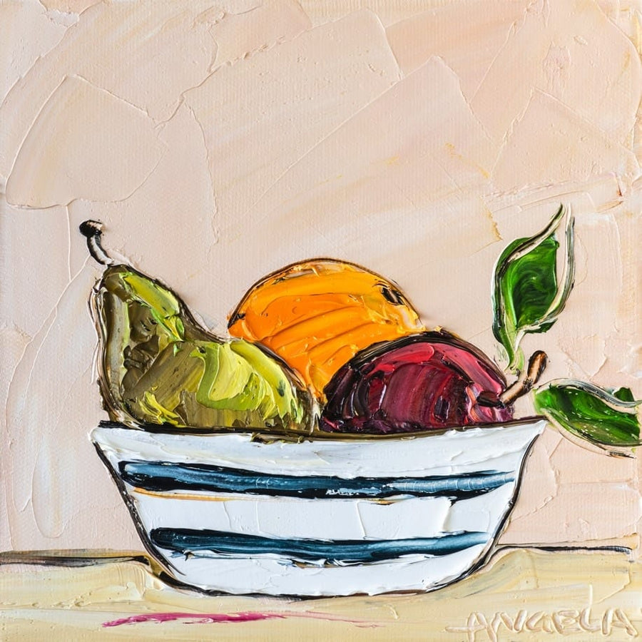Apple Pear And Orange By Angela Hawkey | Canvas Square Print