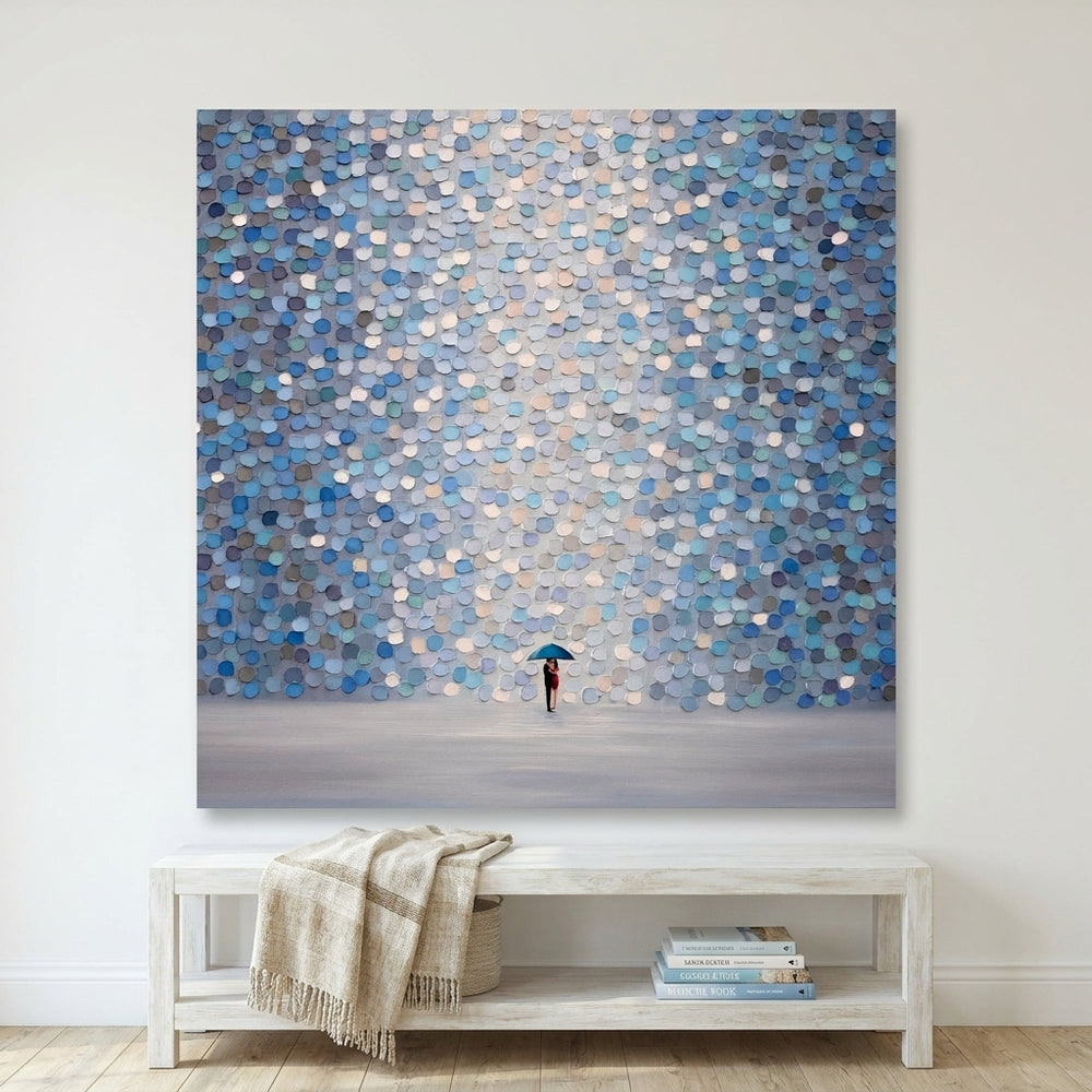 Stretched canvas wall art styled on the wall in a coastal living room