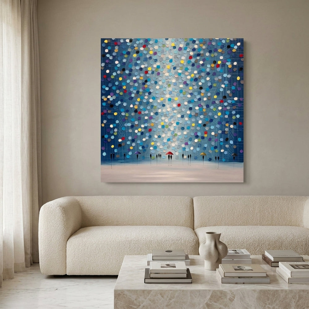 Stretched canvas wall art styled on the wall in a luxe living room