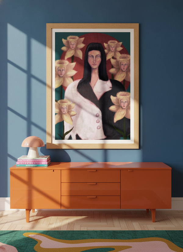 Woman With Daffodil Faces By Christina Misuro | Art & Canvas Print