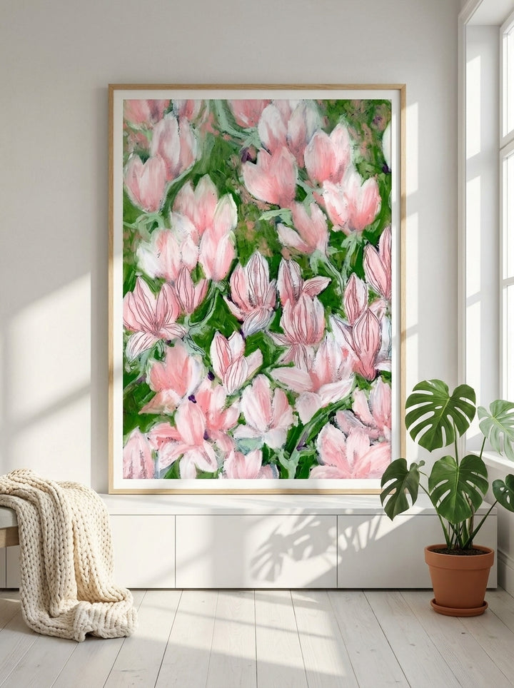 Modern wall art print styled on the wall in a bright Scandinavian living room