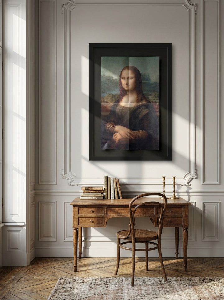 Modern wall art print styled on the wall in a Parisian home office