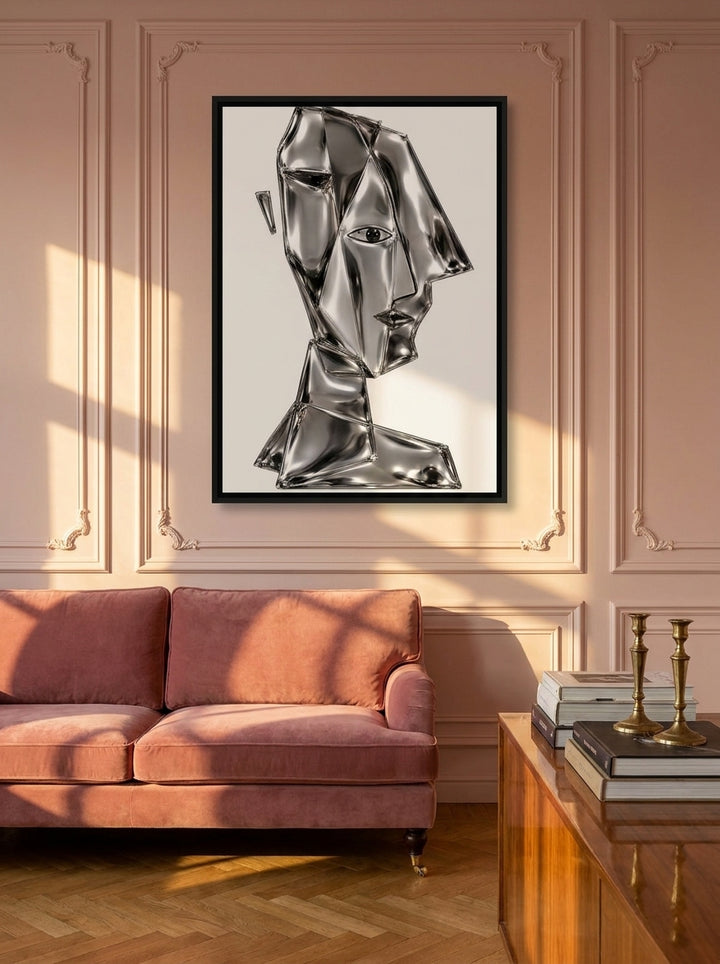 Canvas wall art with a black surround styled on the wall in a Parisian living room