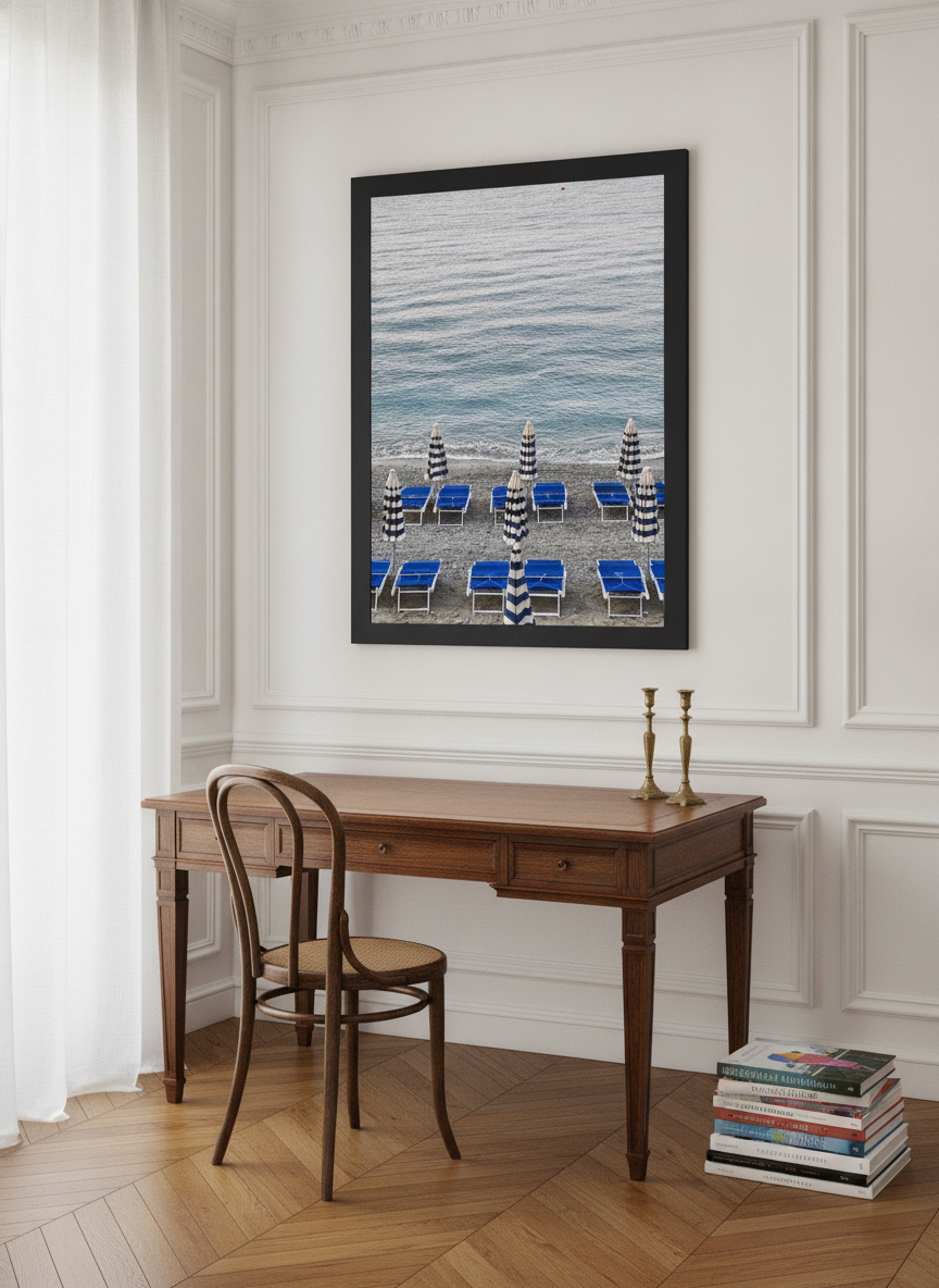 Modern wall art print styled on the wall in a Parisian home office