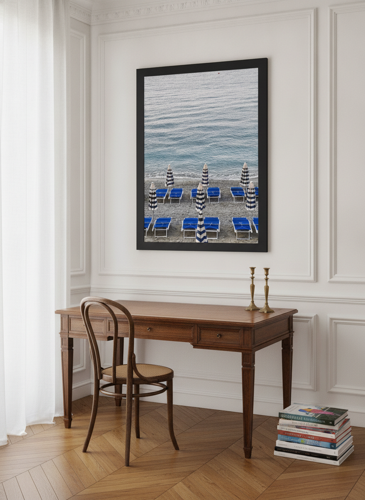Modern wall art print styled on the wall in a Parisian home office
