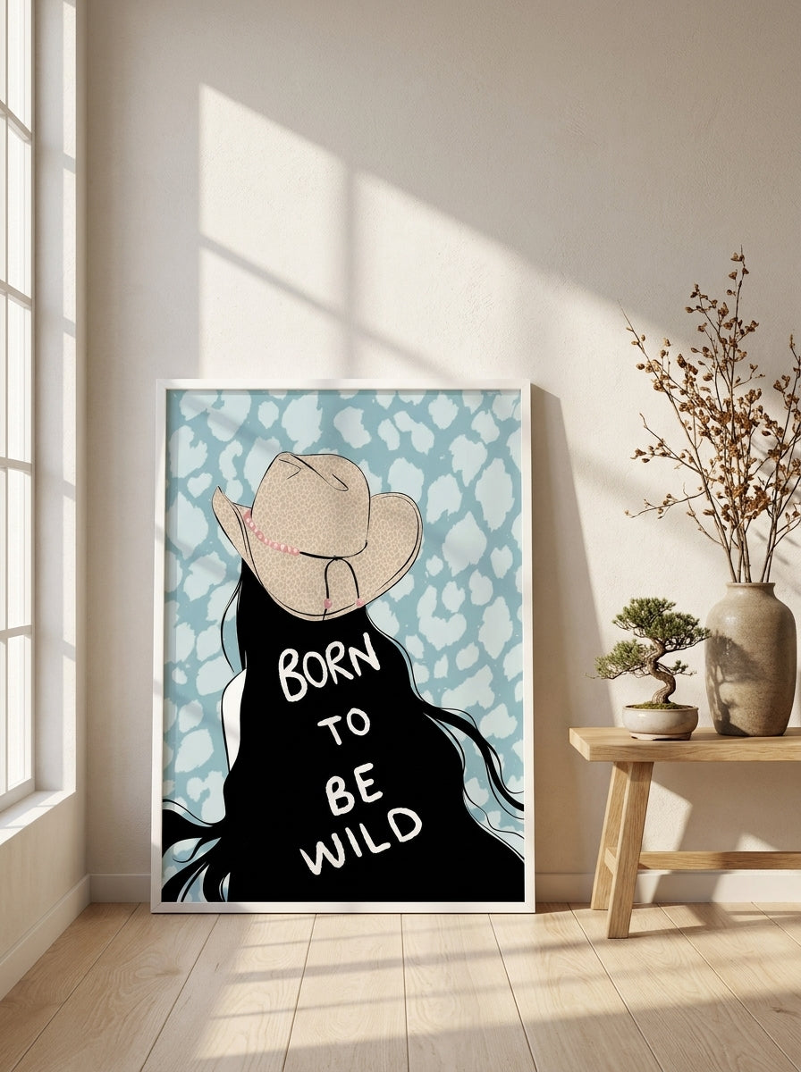 Modern wall art print leaning against the wall in a warm Japandi bedroom