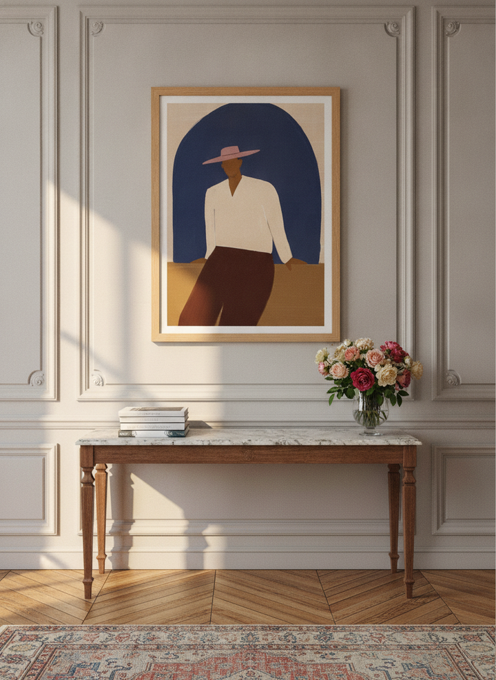 Modern wall art print styled on the wall in a Parisian living room