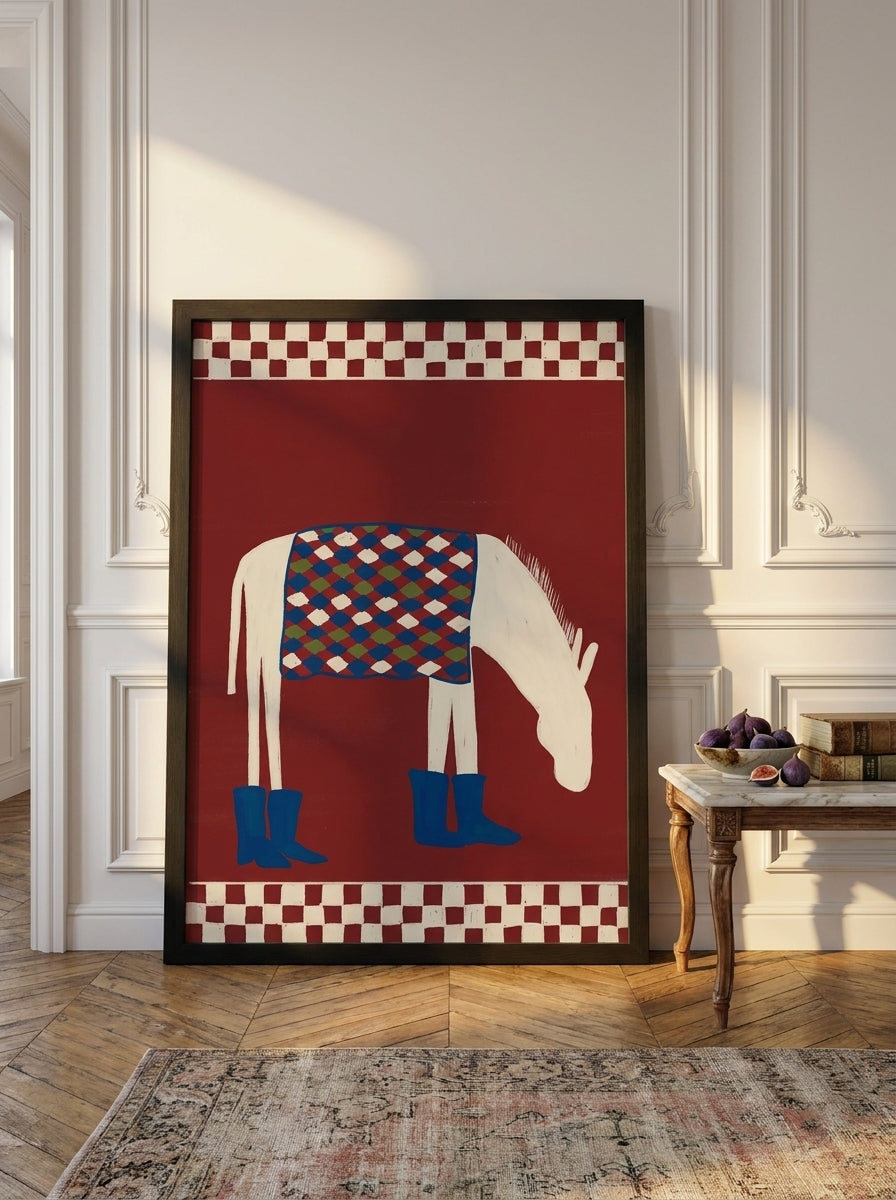 Oversized statement modern wall art print leaning against the wall in a Parisian dining room