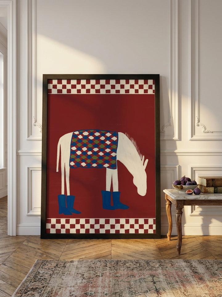 Oversized statement modern wall art print leaning against the wall in a Parisian dining room
