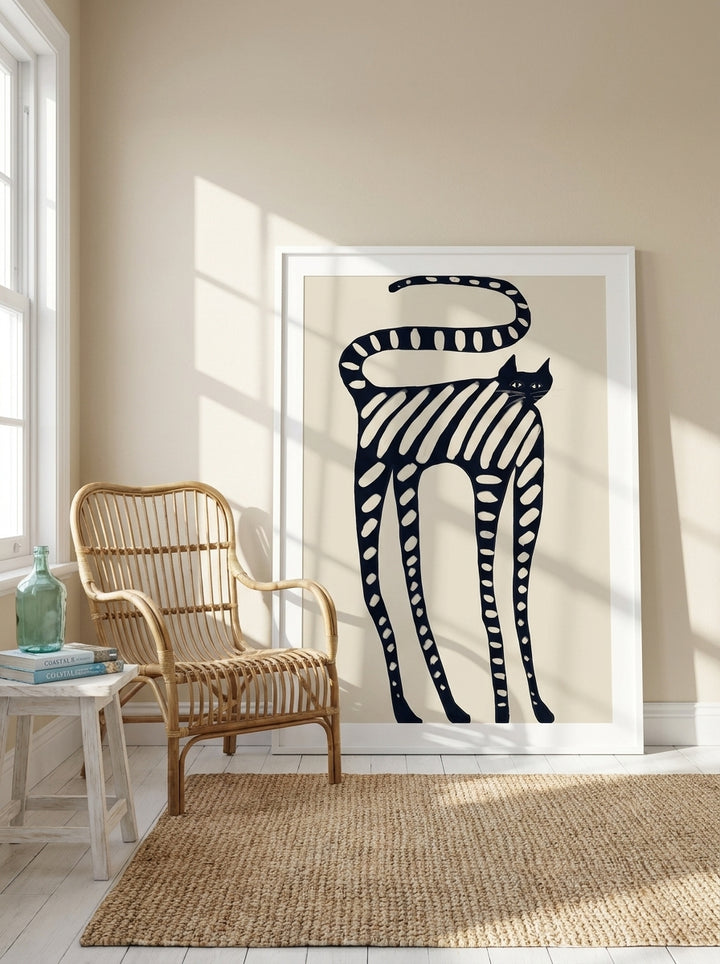 Modern wall art print leaning against the wall in a coastal nursery