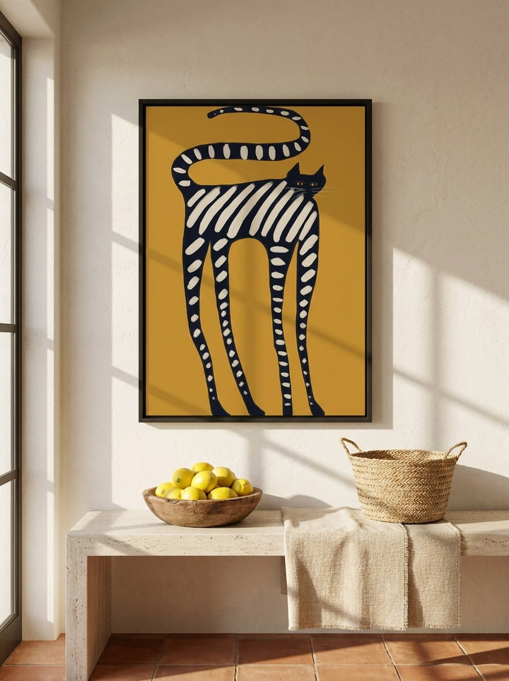 Modern wall art print styled on the wall in a Mediterranean kitchen