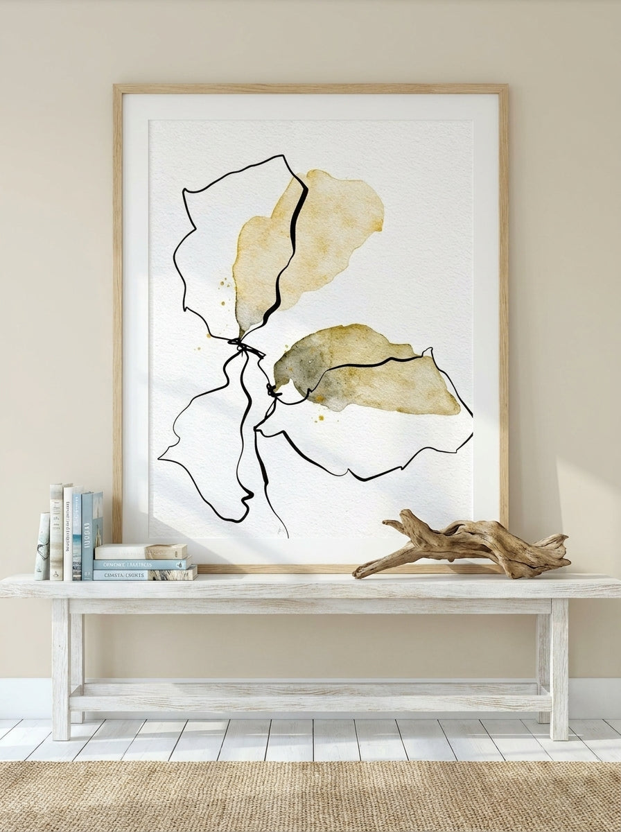 Modern wall art print styled on the wall in a coastal living room