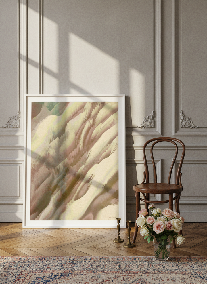 Modern wall art print leaning against the wall in a Parisian bedroom