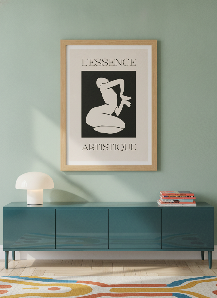 Modern wall art print styled on the wall in a colourful eclectic living room