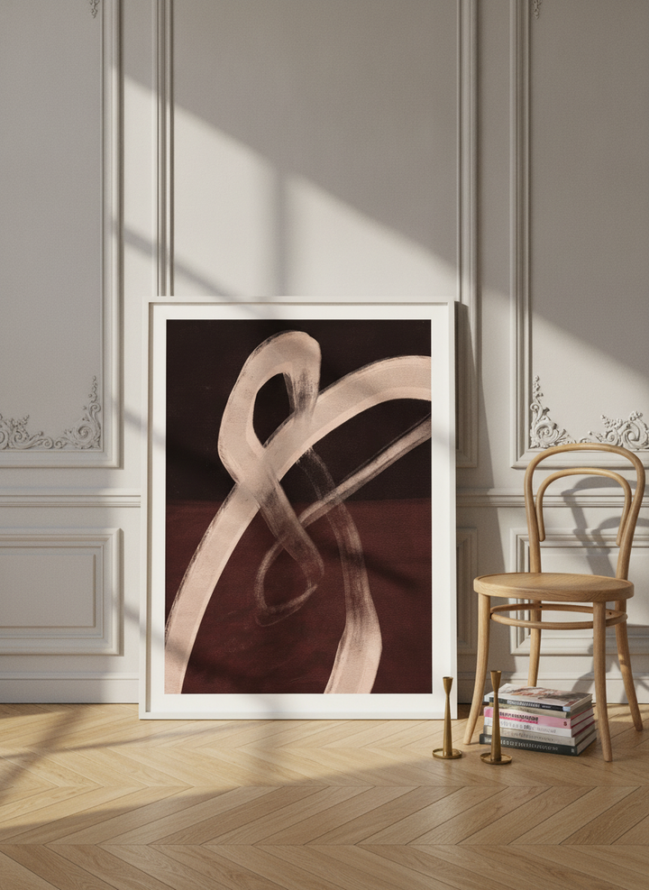 Modern wall art print leaning against the wall in a Parisian home office
