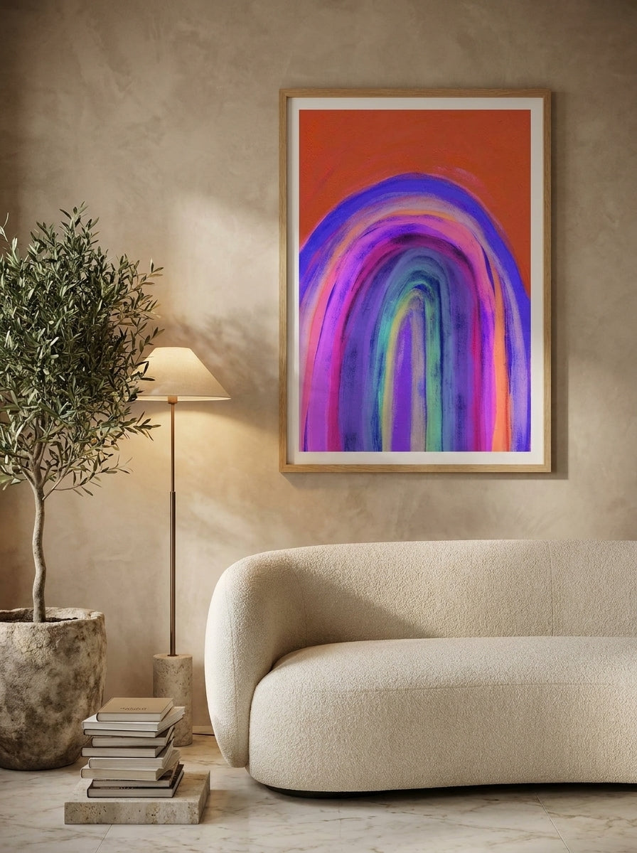 Modern wall art print styled on the wall in a luxe living room