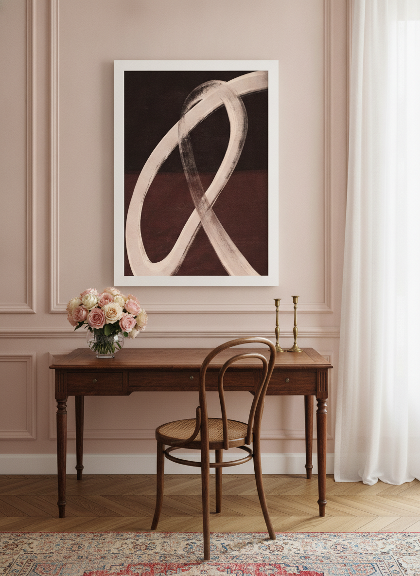 Modern wall art print styled on the wall in a Parisian home office
