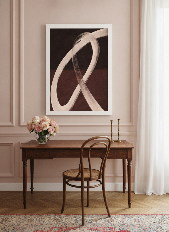 Modern wall art print styled on the wall in a Parisian home office