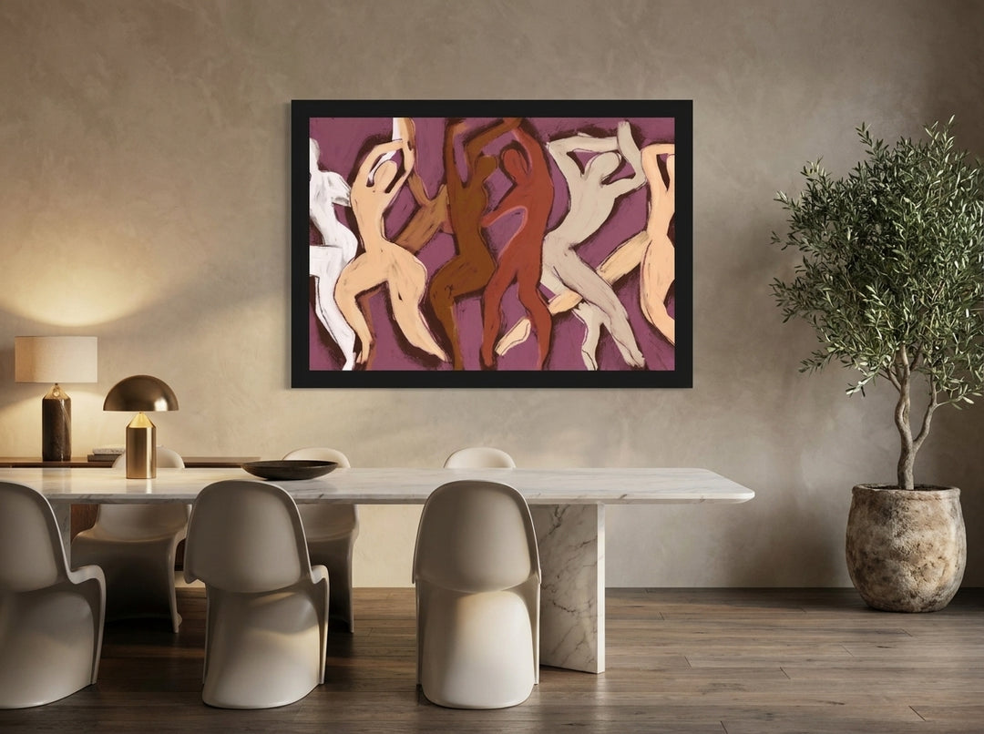 Modern wall art print styled on the wall in a luxe dining room