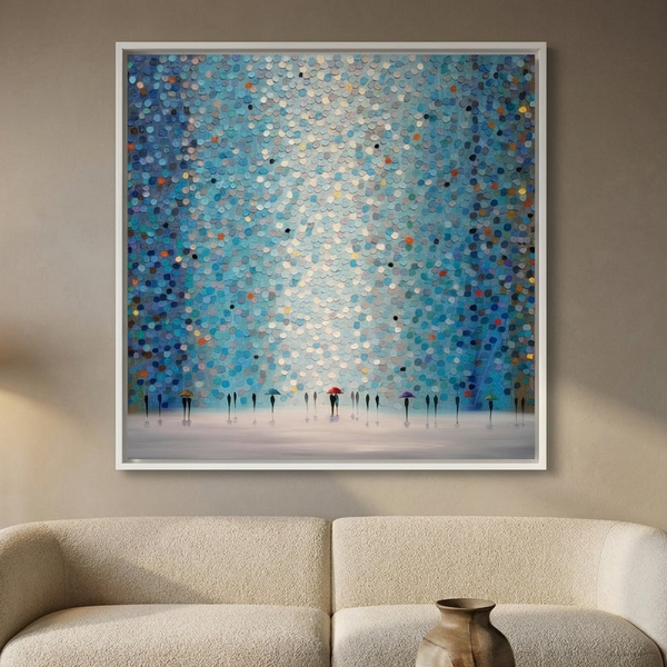 Umbrellas At Night By Ekaterina Ermilkina | Canvas Square Print