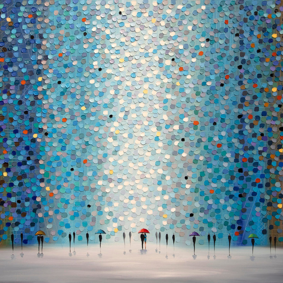 Umbrellas At Night By Ekaterina Ermilkina | Canvas Square Print