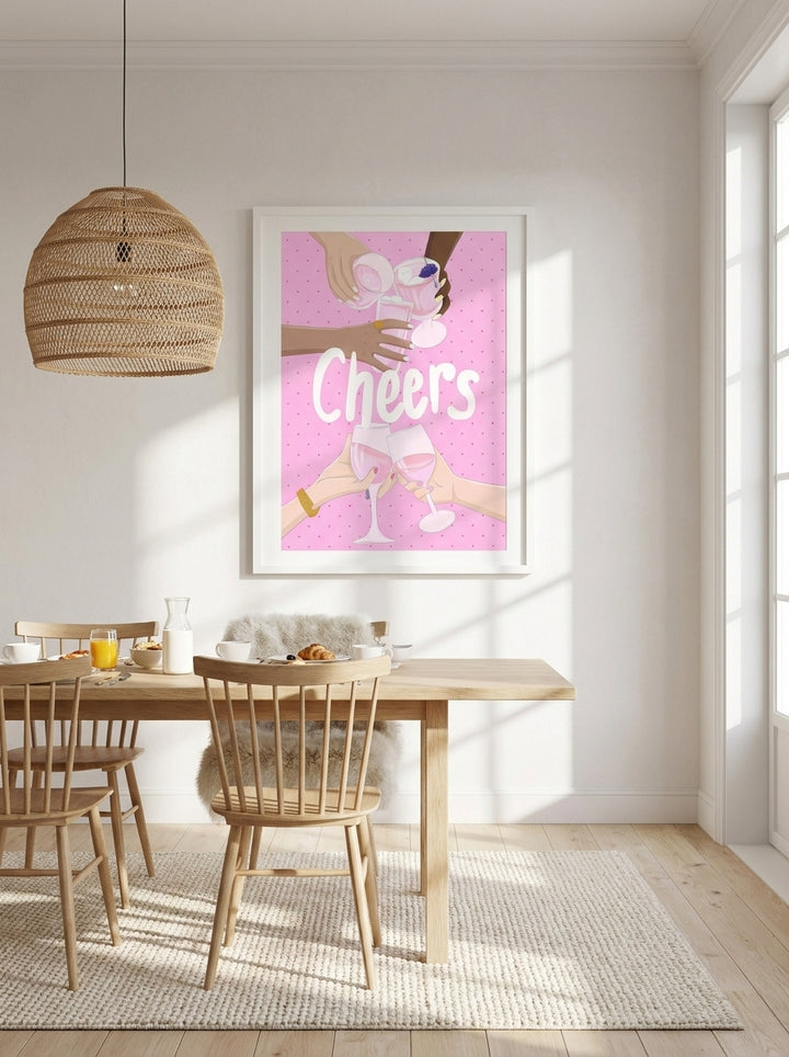 Modern wall art print styled on the wall in a bright Scandinavian dining room