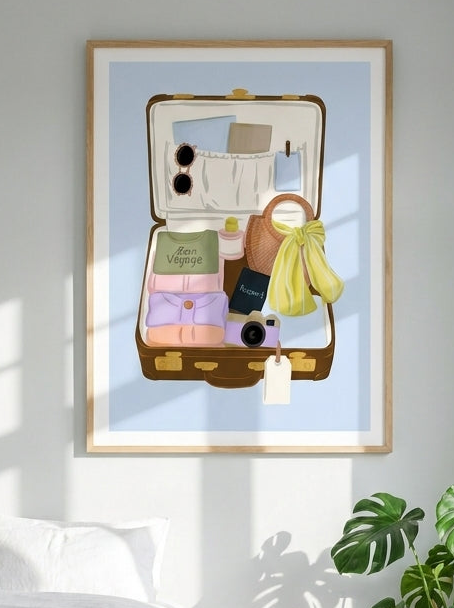 Modern wall art print styled on the wall in a bright Scandinavian bedroom