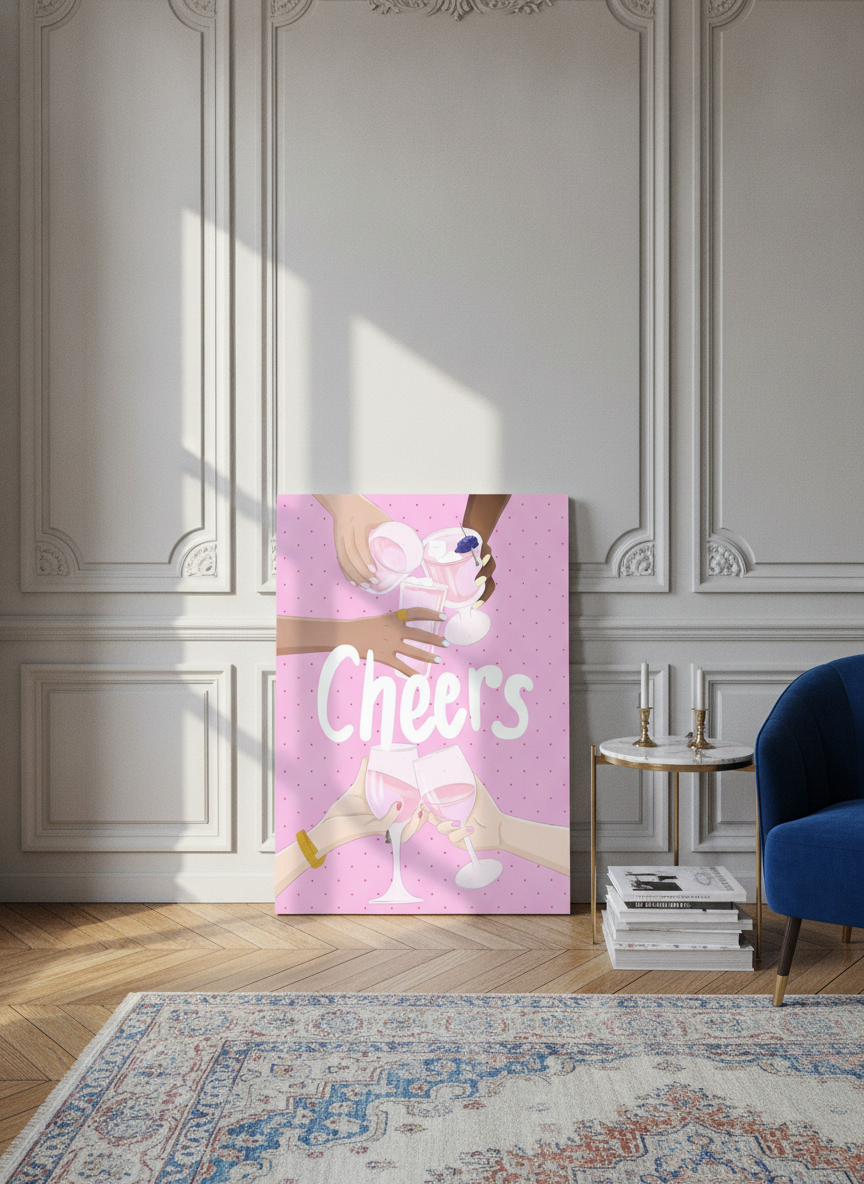 Stretched canvas wall art leaning against the wall in a Parisian living room