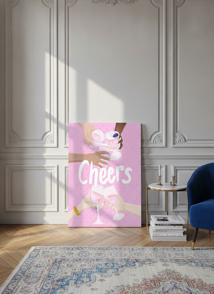 Stretched canvas wall art leaning against the wall in a Parisian living room