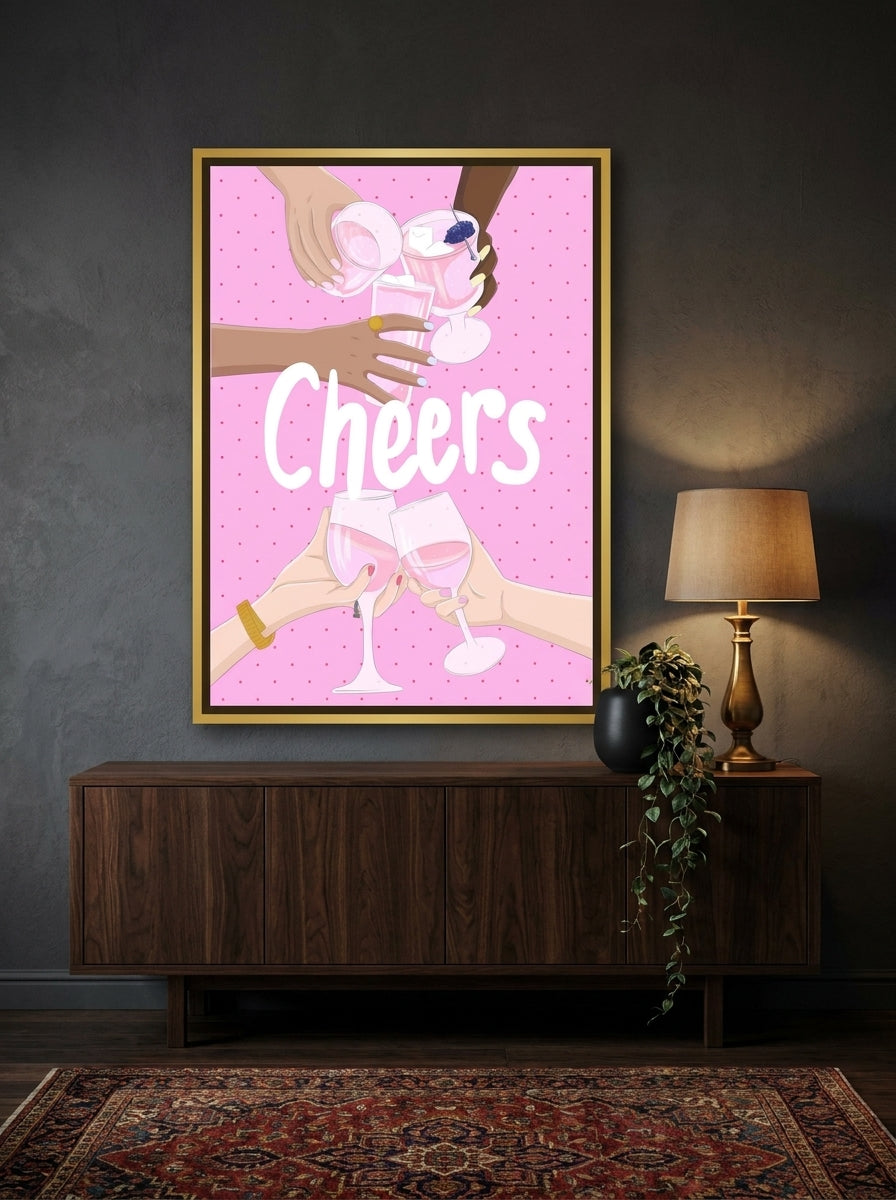 Canvas wall art with a gold leaf surround styled on the wall in a moody living room