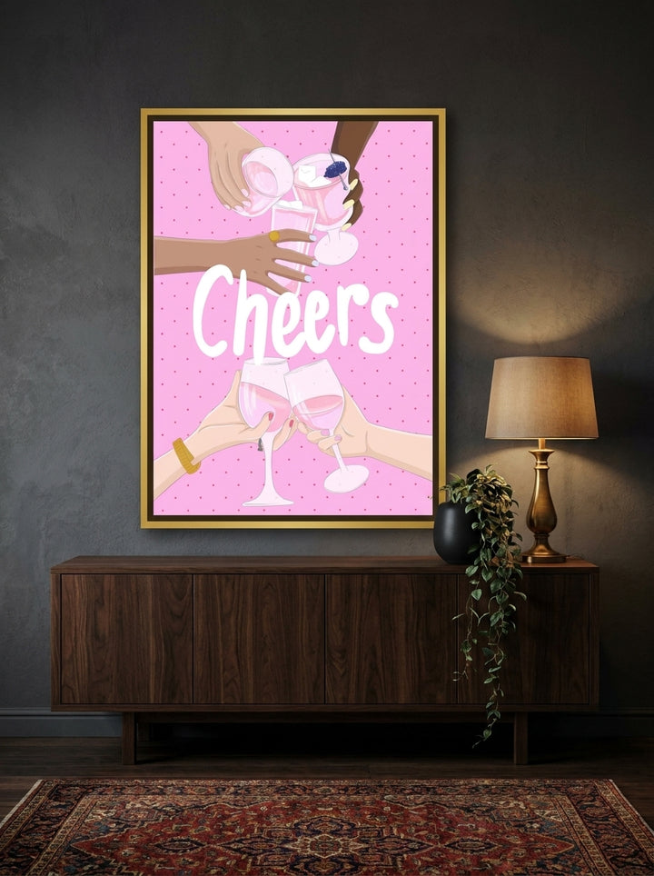 Canvas wall art with a gold leaf surround styled on the wall in a moody living room