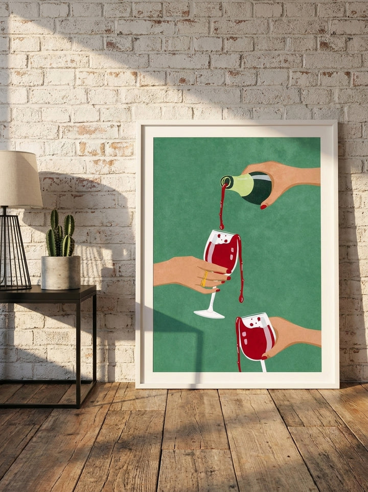 Modern wall art print leaning against the wall in an industrial loft kitchen