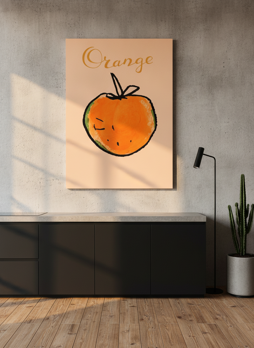 Stretched canvas wall art styled on the wall in an industrial loft kitchen