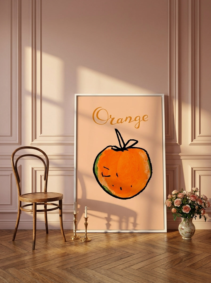 Oversized statement canvas wall art with a white surround leaning against the wall in a Parisian bathroom