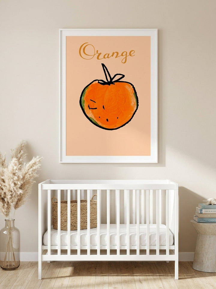 Modern wall art print styled on the wall in a coastal nursery