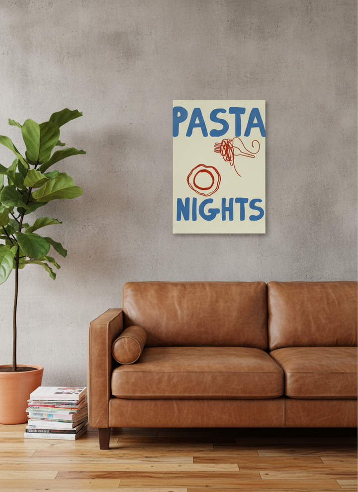 Stretched canvas wall art styled on the wall in an industrial loft living room