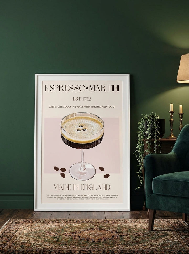 Modern wall art print leaning against the wall in a moody living room