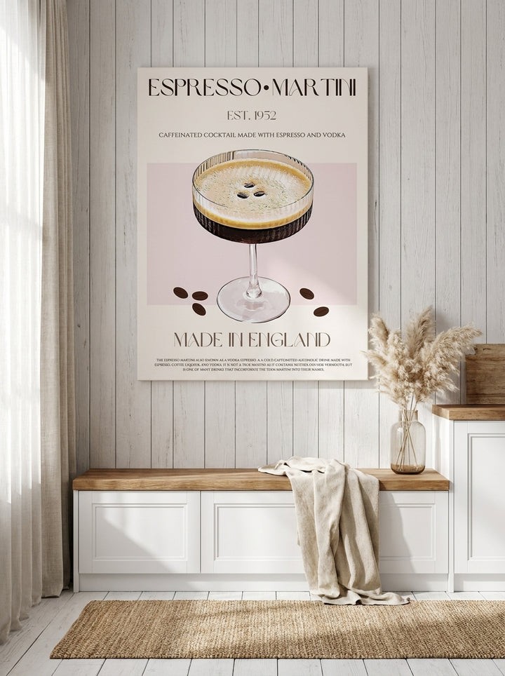 Stretched canvas wall art styled on the wall in a coastal kitchen