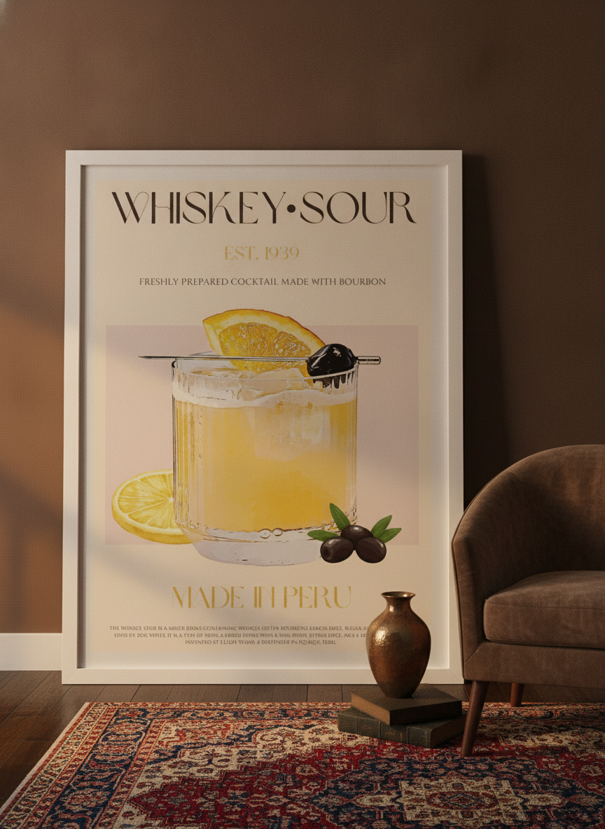 Oversized statement modern wall art print leaning against the wall in a moody dining room