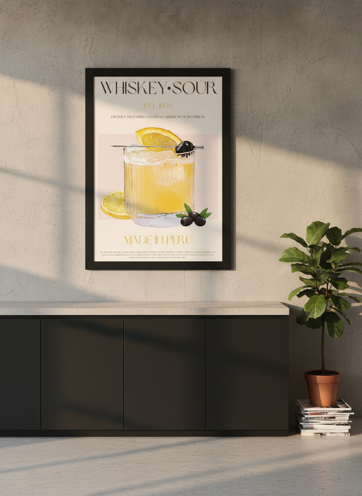 Modern wall art print styled on the wall in an industrial loft kitchen