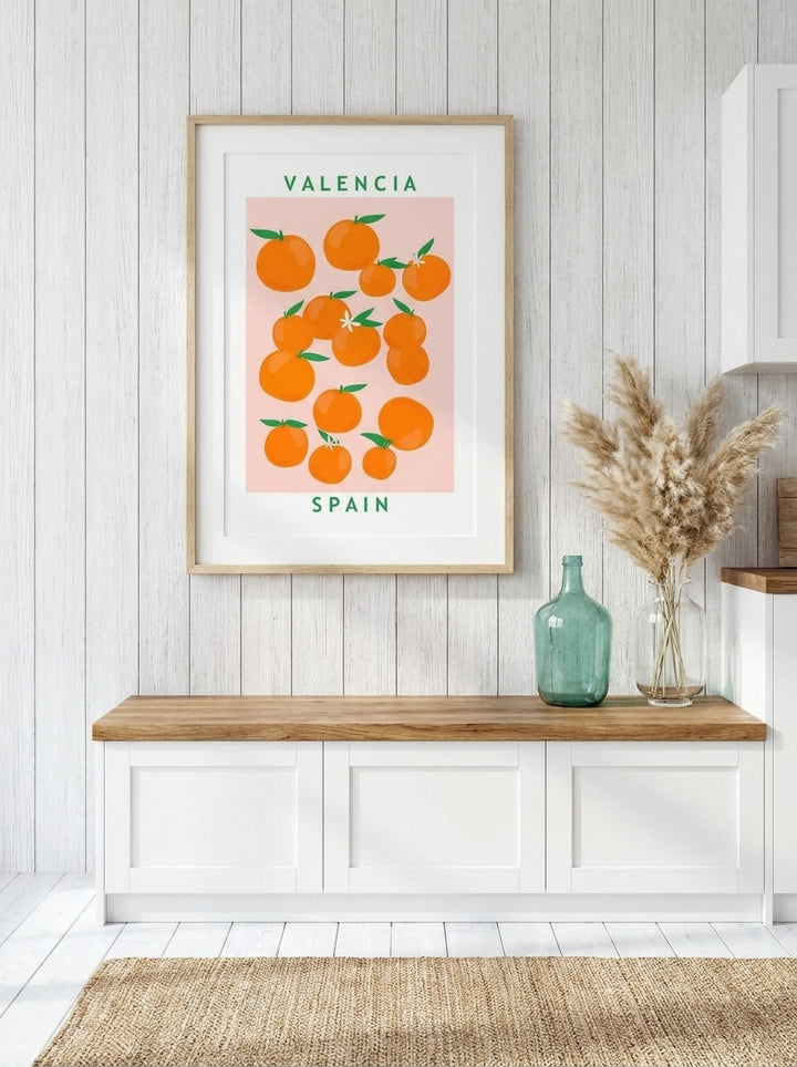 Modern wall art print styled on the wall in a coastal kitchen