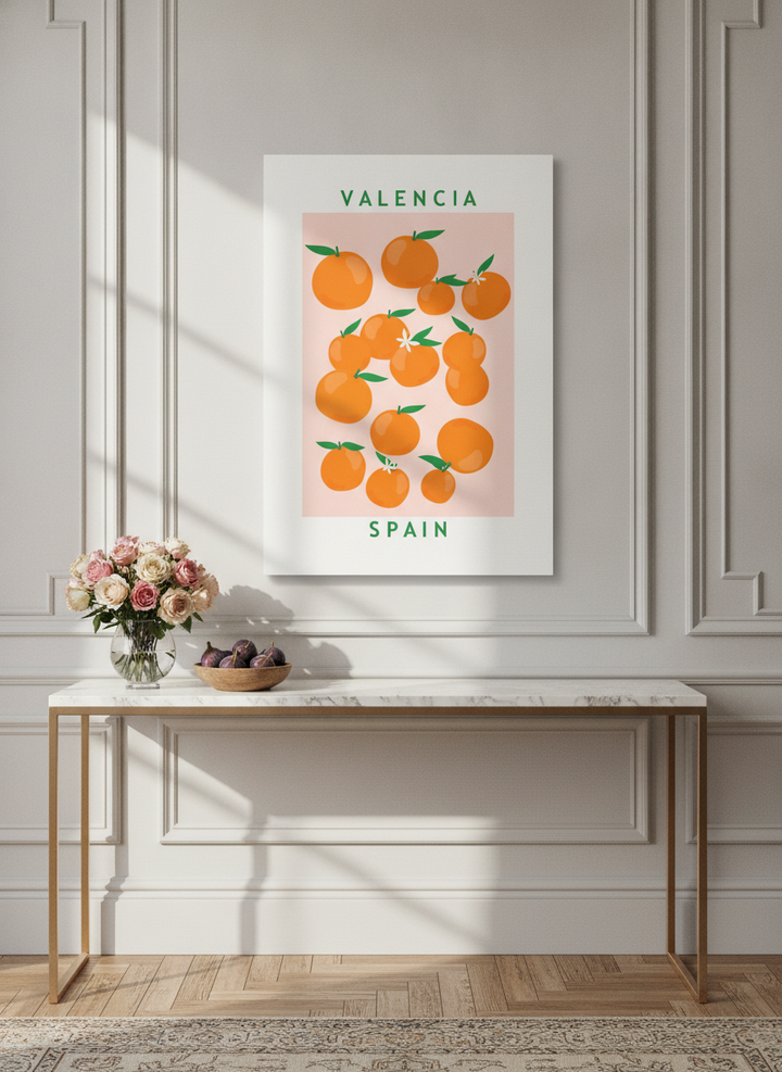 Stretched canvas wall art styled on the wall in a Parisian living room