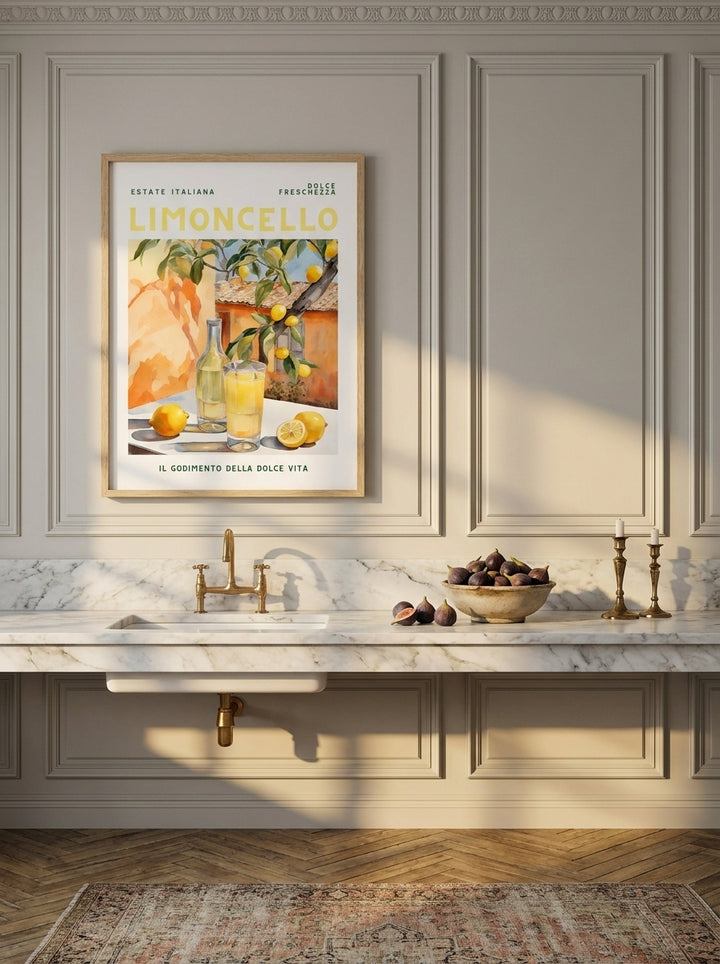 Modern wall art print styled on the wall in a Parisian kitchen